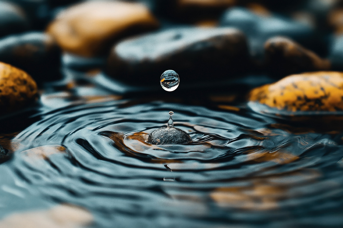 stone causing a ripple effect in creek water